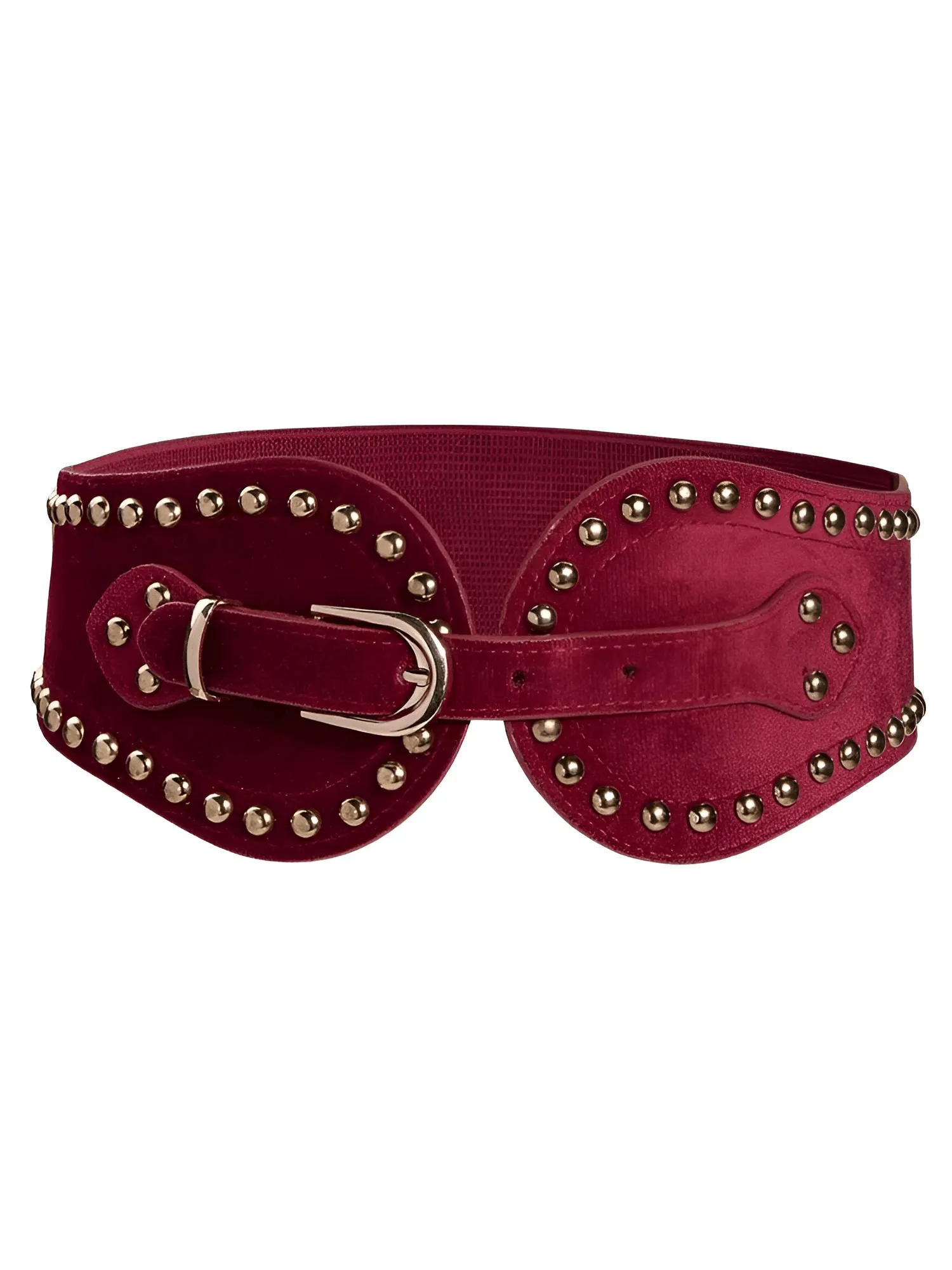 Women's Fashion Faux Suede Wide Belt With Rivets Elastic Adjustable Western Elastic Belt