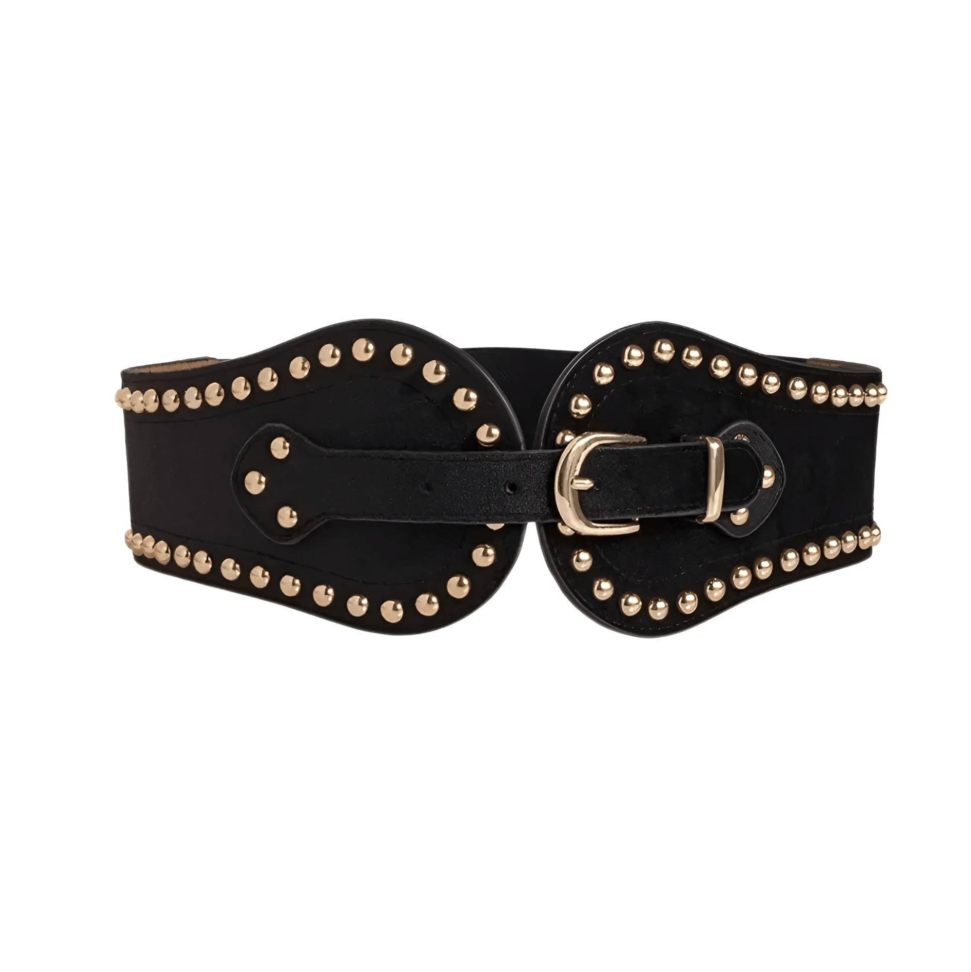 Women's Fashion Faux Suede Wide Belt With Rivets Elastic Adjustable Western Elastic Belt