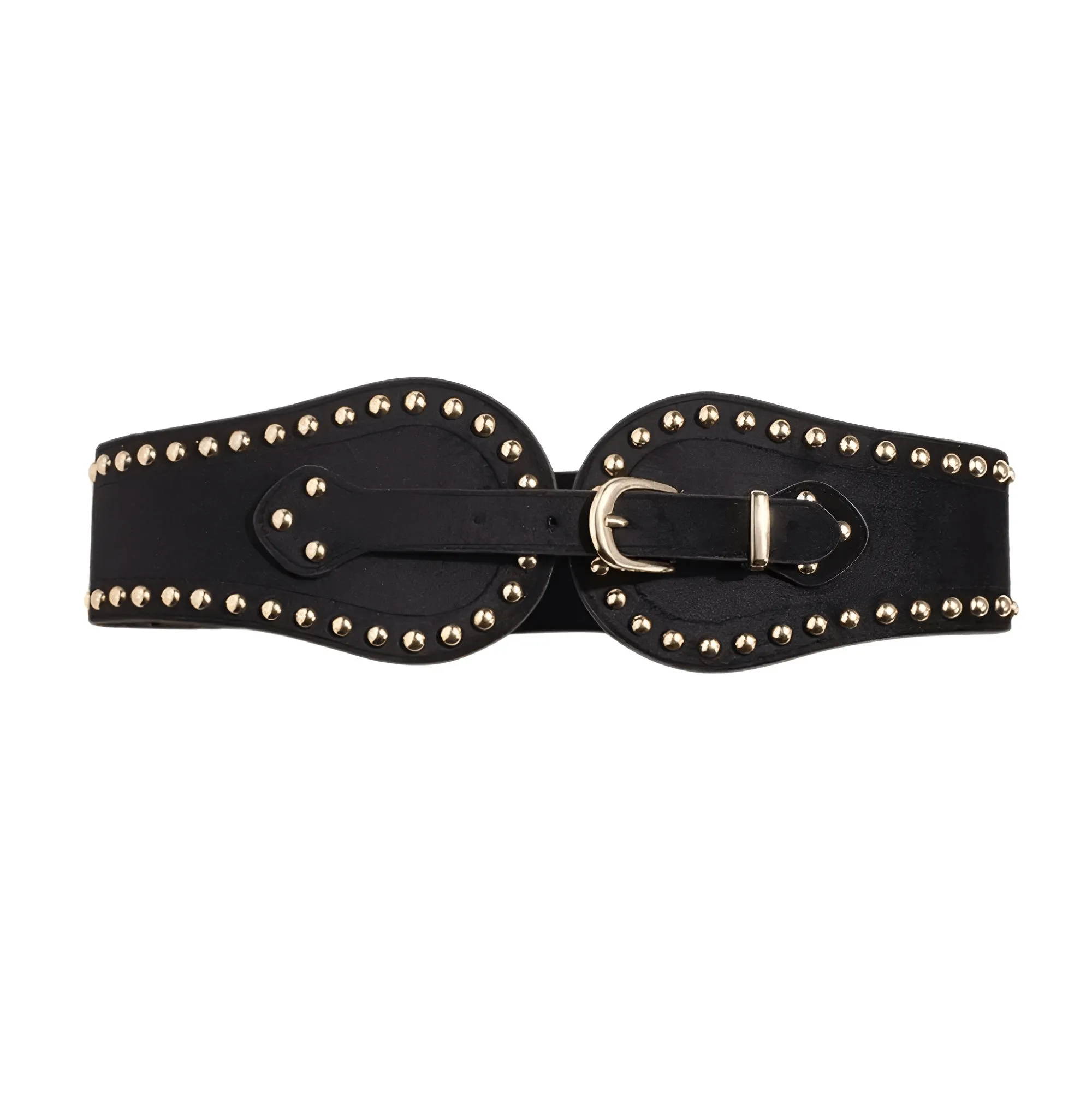 Women's Fashion Faux Suede Wide Belt With Rivets Elastic Adjustable Western Elastic Belt