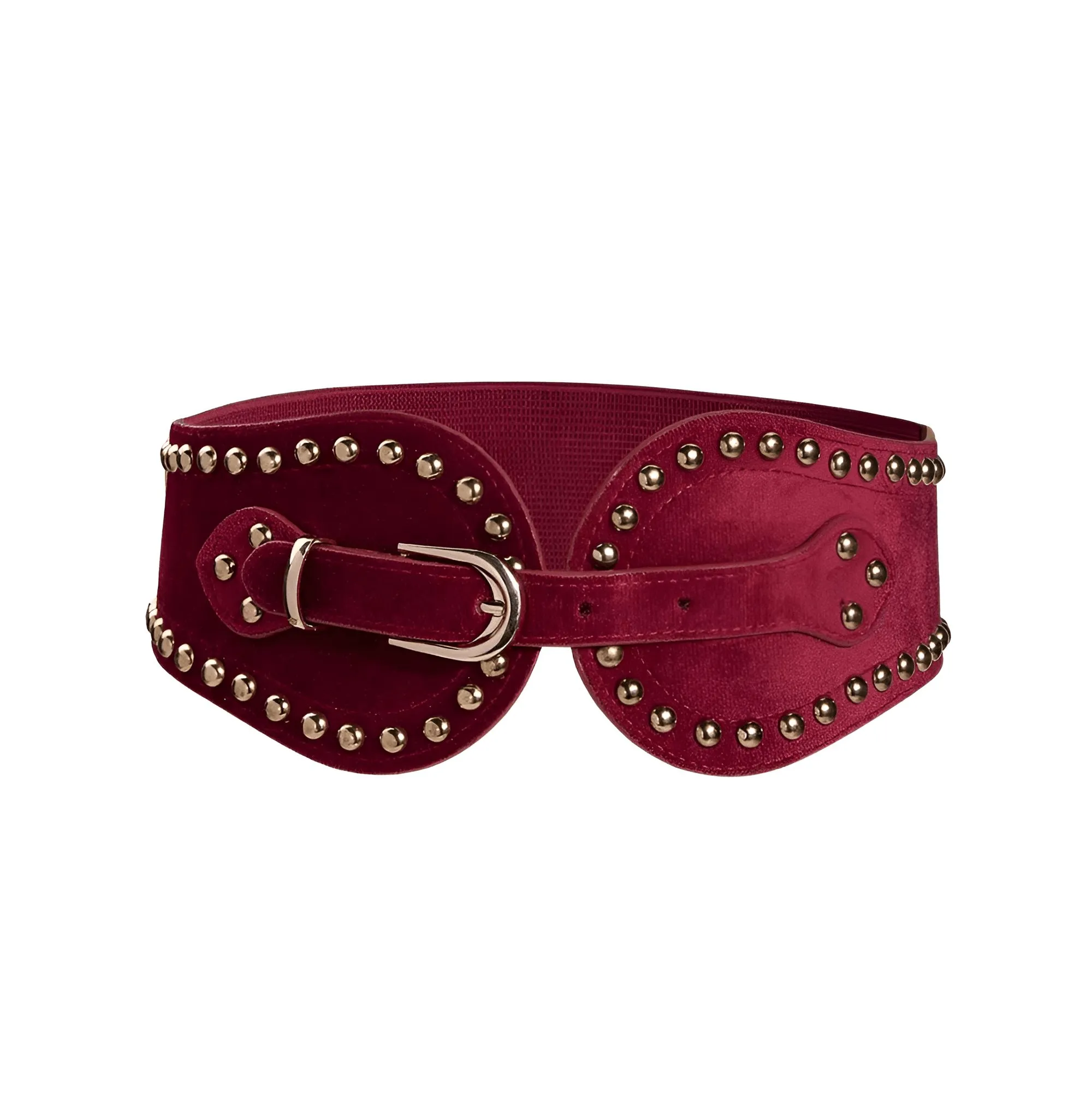 Women's Fashion Faux Suede Wide Belt With Rivets Elastic Adjustable Western Elastic Belt