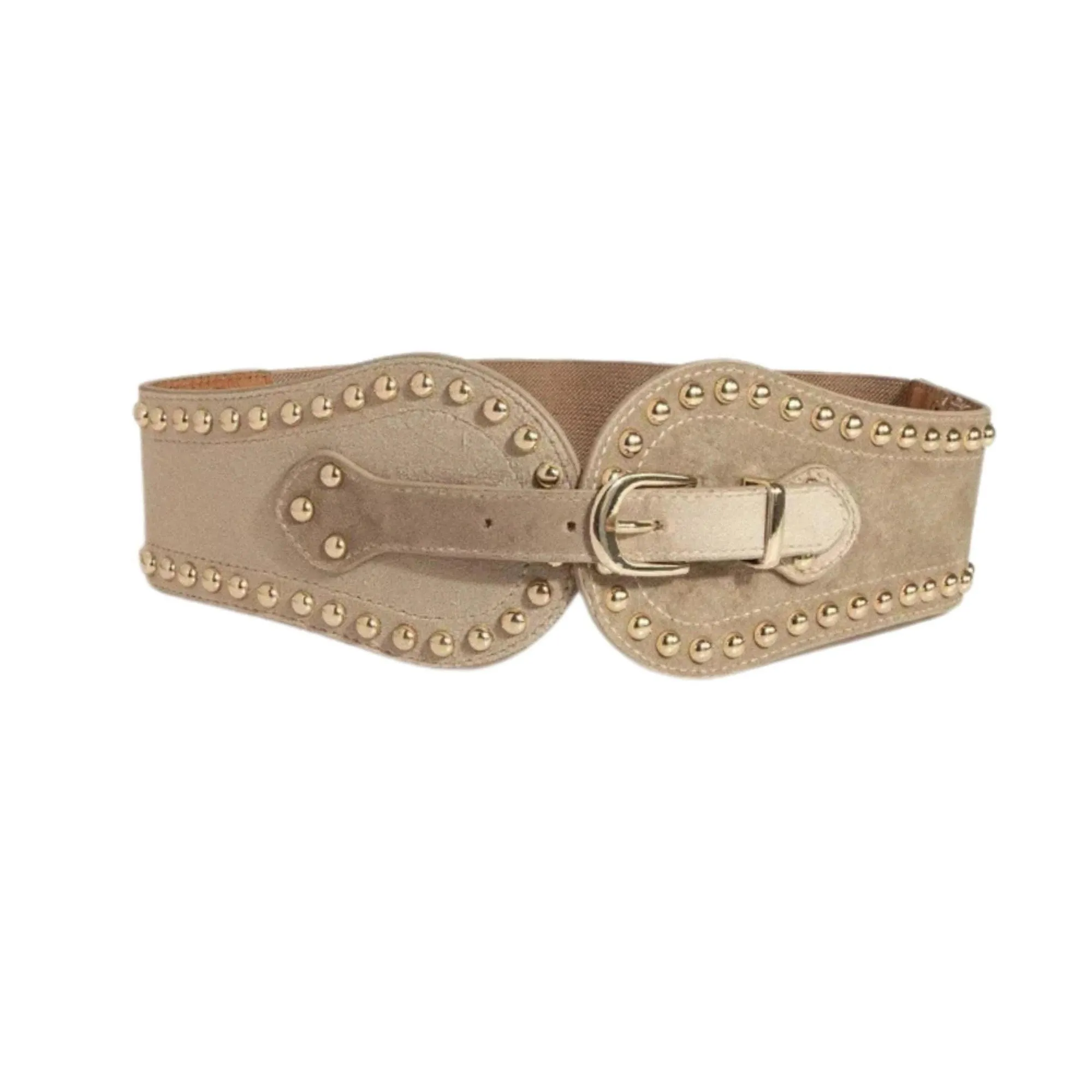 Women's Fashion Faux Suede Wide Belt With Rivets Elastic Adjustable Western Elastic Belt