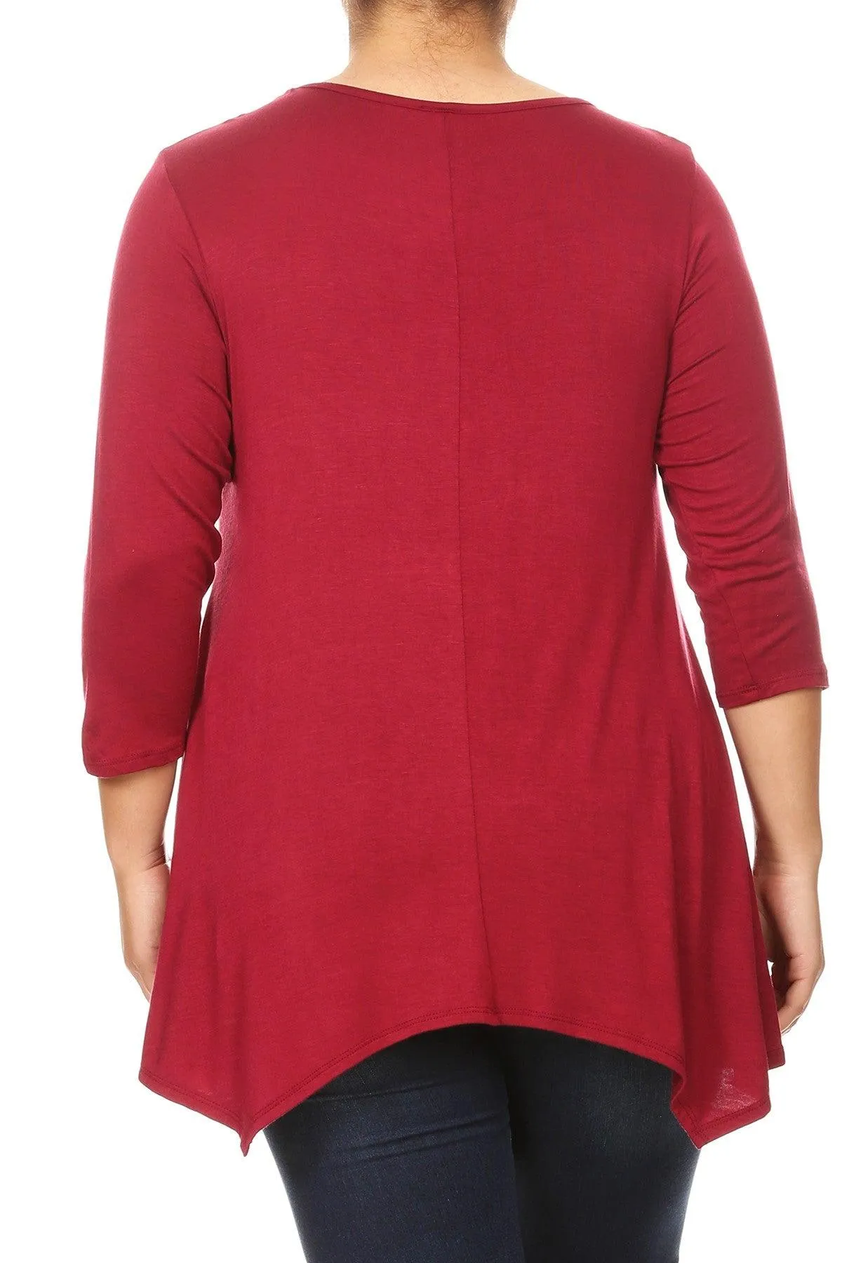 Women's Plus size Knit Tunic Tops Asymmetrical 3/4 Sleeve V-Neck Flowy Blouse