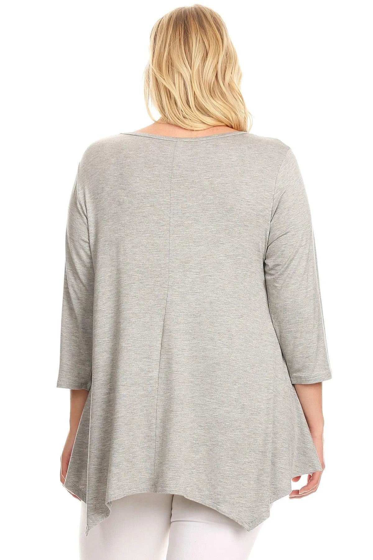 Women's Plus size Knit Tunic Tops Asymmetrical 3/4 Sleeve V-Neck Flowy Blouse