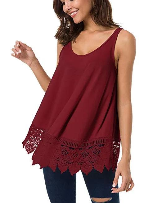 Women's Summer Flowy Panel Lace Tank Tops Sleeveless Shirt