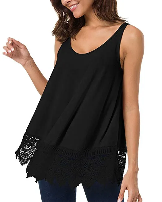 Women's Summer Flowy Panel Lace Tank Tops Sleeveless Shirt