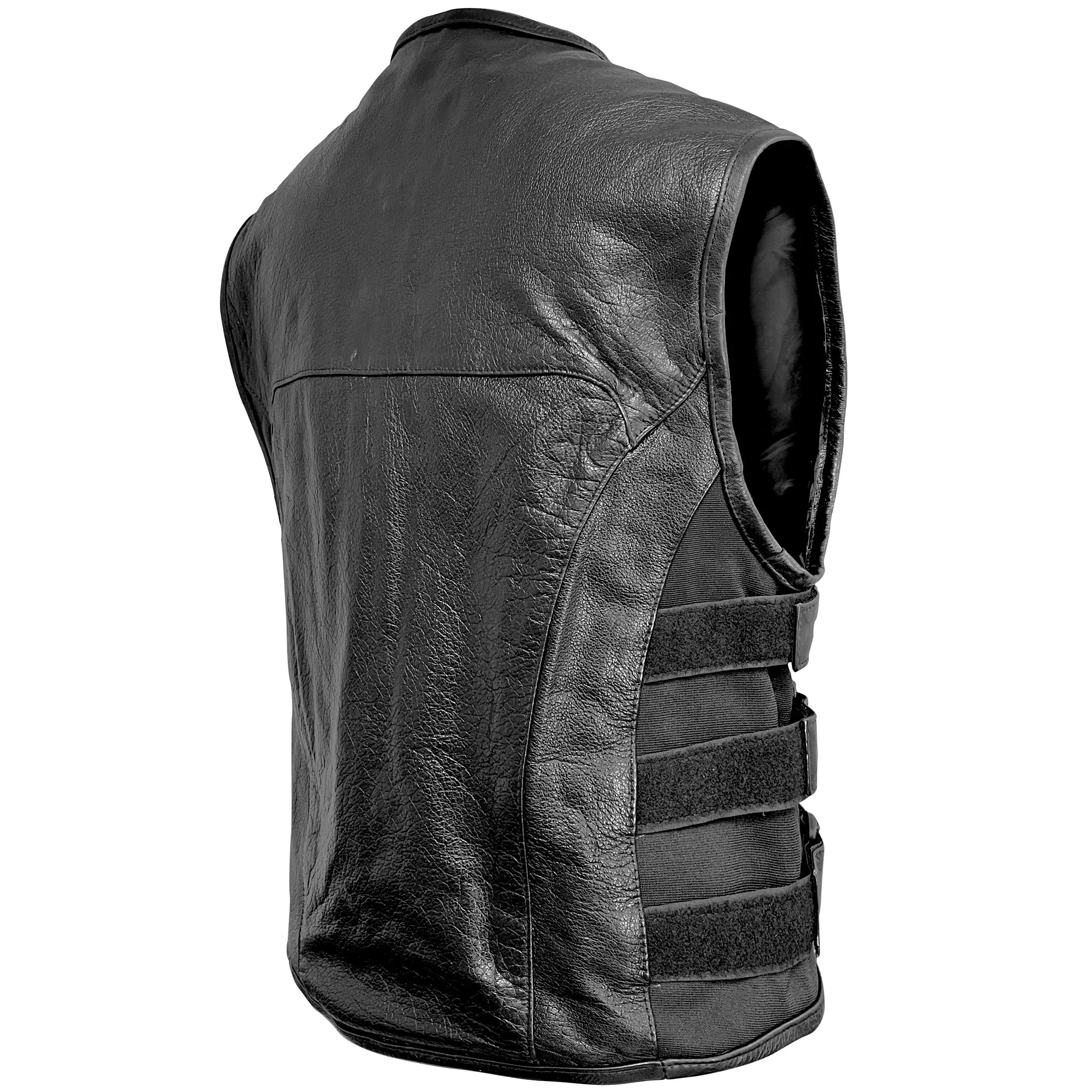 Xelement B95085 Black Leather Motorcycle Vest for Men - Advanced Triple Adjustable Sides Strap