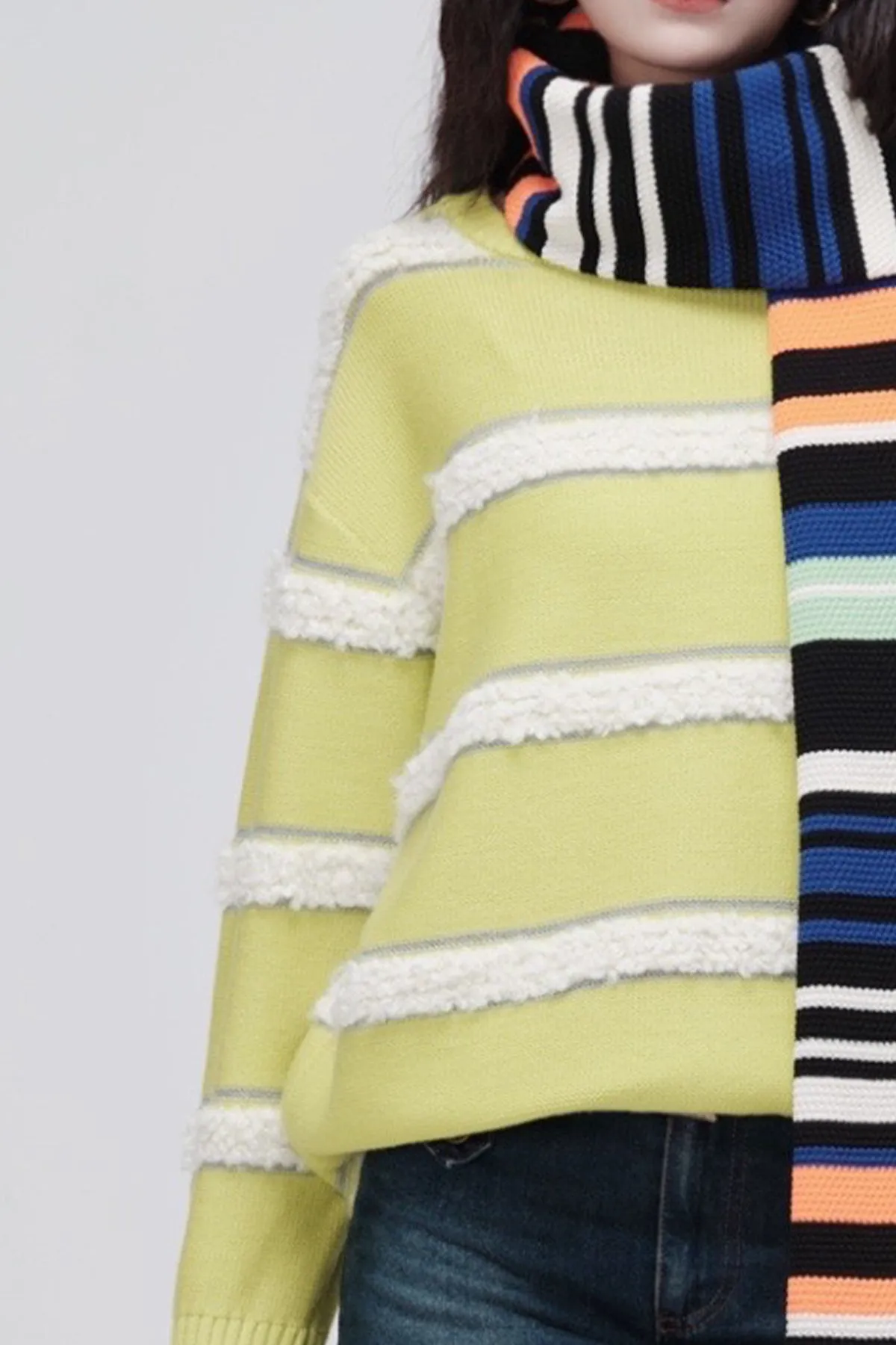 ZI II CI IEN | Green Oversized Striped Wool Sweater