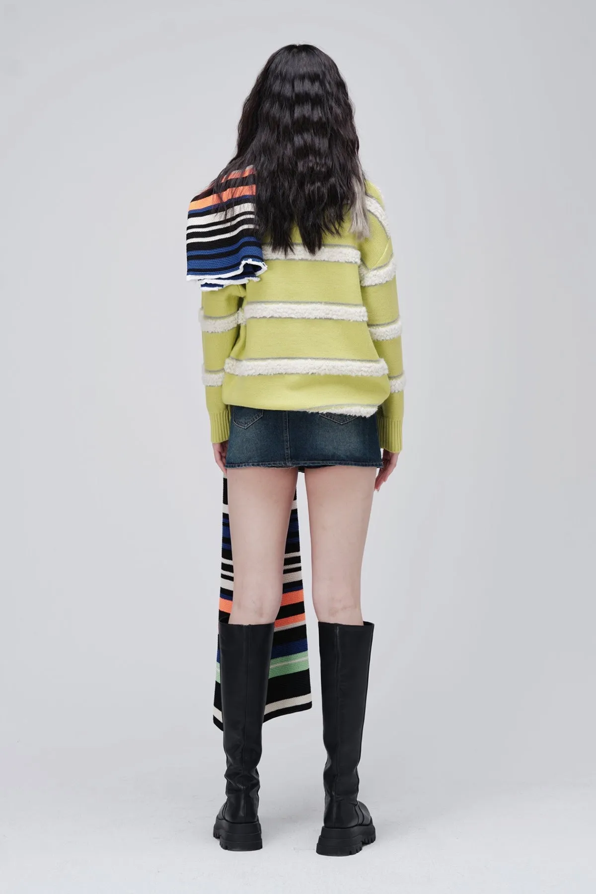 ZI II CI IEN | Green Oversized Striped Wool Sweater