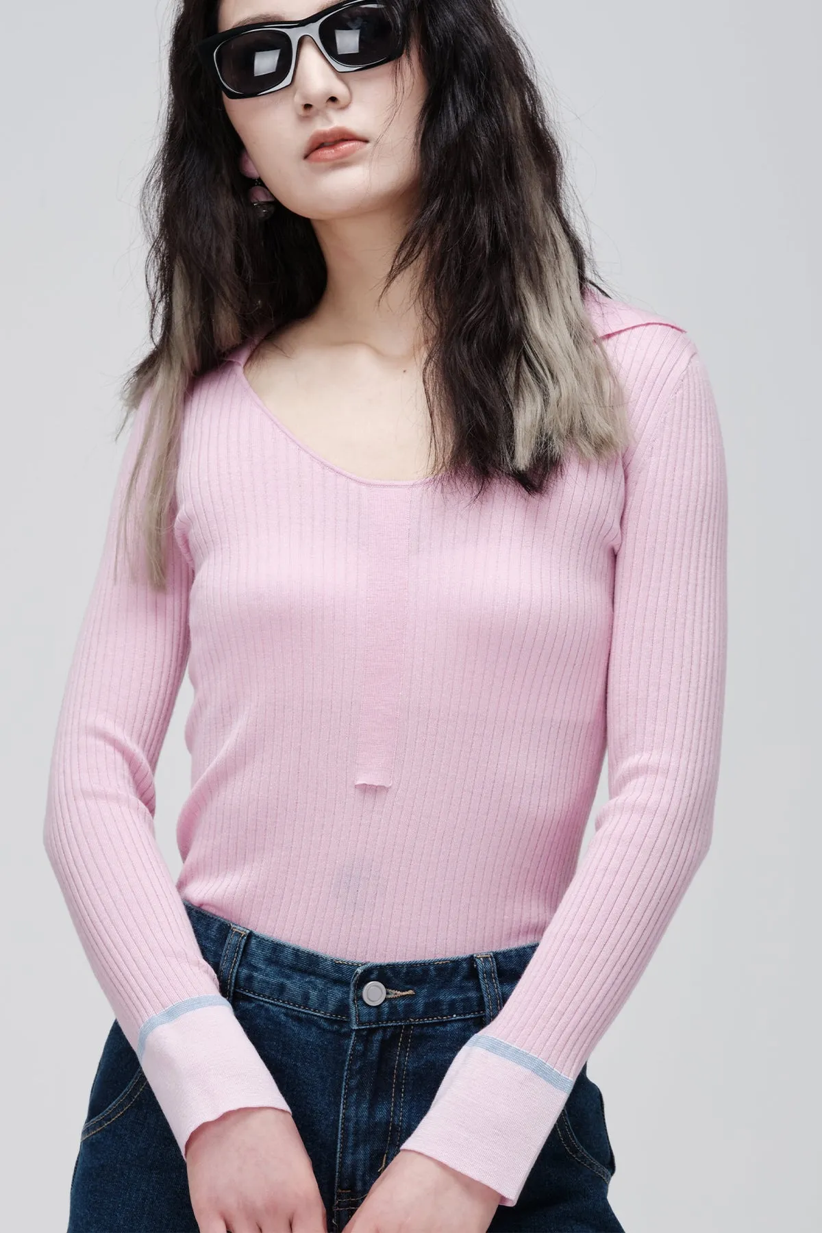 ZI II CI IEN | Pure Wool Contrast Knit Sweater